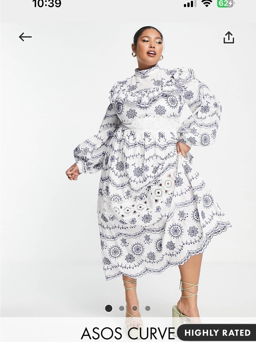 ASOS Curve White and Navy Embroidered Ruffle Midi Dress